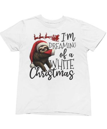 Sloth Dreaming Of A White Christmas Unisex Mens T-Shirt 8Ball